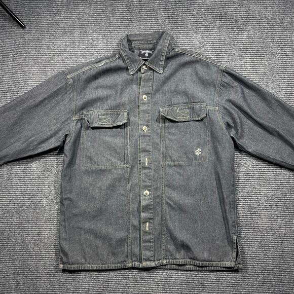 Vintage 90s Rocawear Baggy Denim Button-Up Shirt Retro Size L Retro Size L 24x29 - Picture 2 of 8
